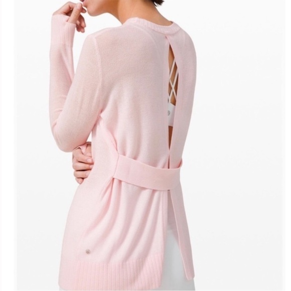 lululemon athletica Sweaters - Lululemon Sincerely Yours Open Back Sweater Pink Glow Lightweight Thumbholes
